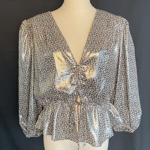 Free People Talk that Talk metallic silver blouse size M